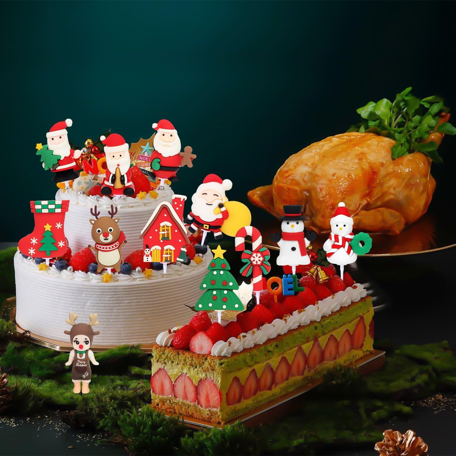 12Pcs Christmas Cake Decoration Ornament, Christmas Cake Decoration Supplies, Santa Claus, Snowman and Deer Etc image number 5