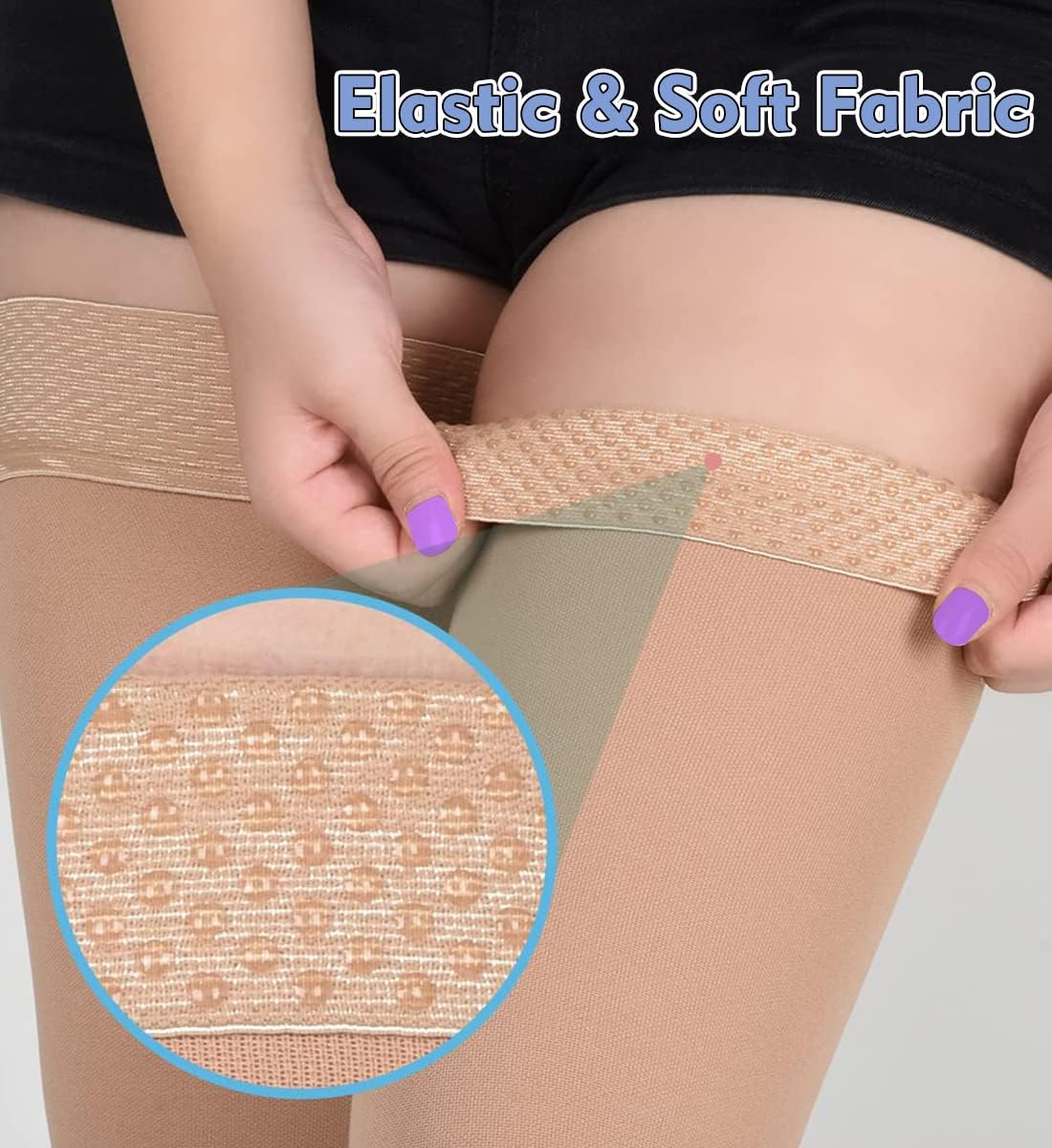 Medical Thigh High Compression Stockings Socks 15-20 Mmhg for Women & Men Firm Suppport Circulation with Silicone Dot Band image number 4