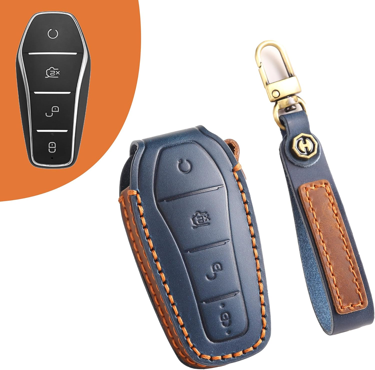 Key Case Shell Fit for BYD Han Ev Tang Dm Qin plus Song Pro MAX Leather Car Key Fob Cover Accessories Key Cover, Blue - Blue image number 3