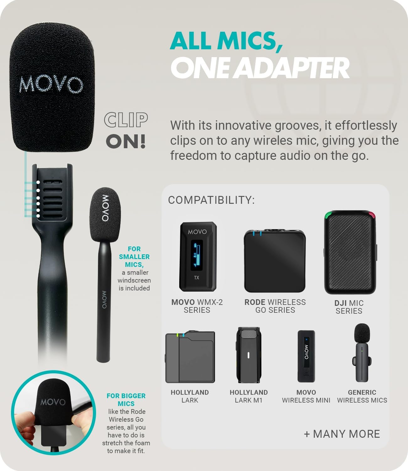 Movo WMX-HM Wireless Interview Microphone Adapter - Compatible with DJI Mic, Rode Wireless GO, Hollyland Lark, and More - Works with Wireless Mini and WMX-2 Systems - Handheld Mic Mount