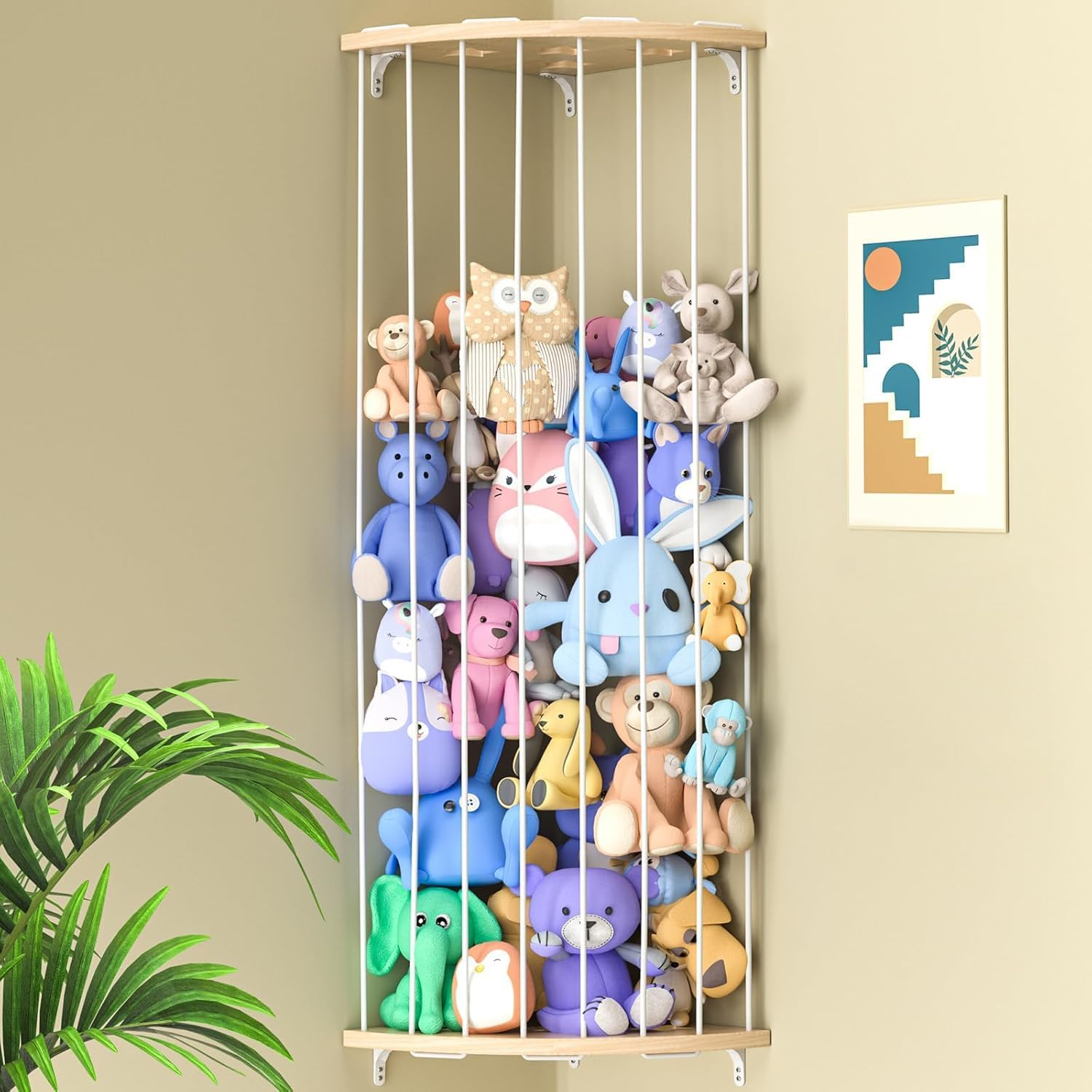 Stuffed Animal Storage for Plushie Toys, Wood Corner Stuffed Animal Toy Hammock Hanging, Stuffed Animal Net for Plushie Toys with Adjustable Height for Kids Playroom Bedroom Organizer image number 2