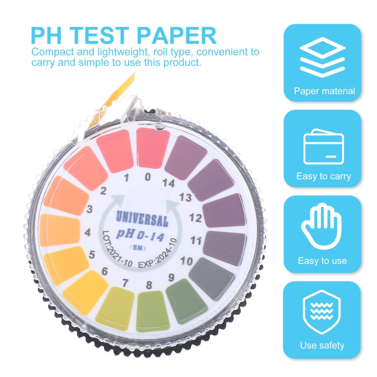 Ph Test Paper Roll 0-14 Range Acid Alkalinity Water Quality Testing Strip Portable 1 Roll for Laboratory and Home Use image number 4