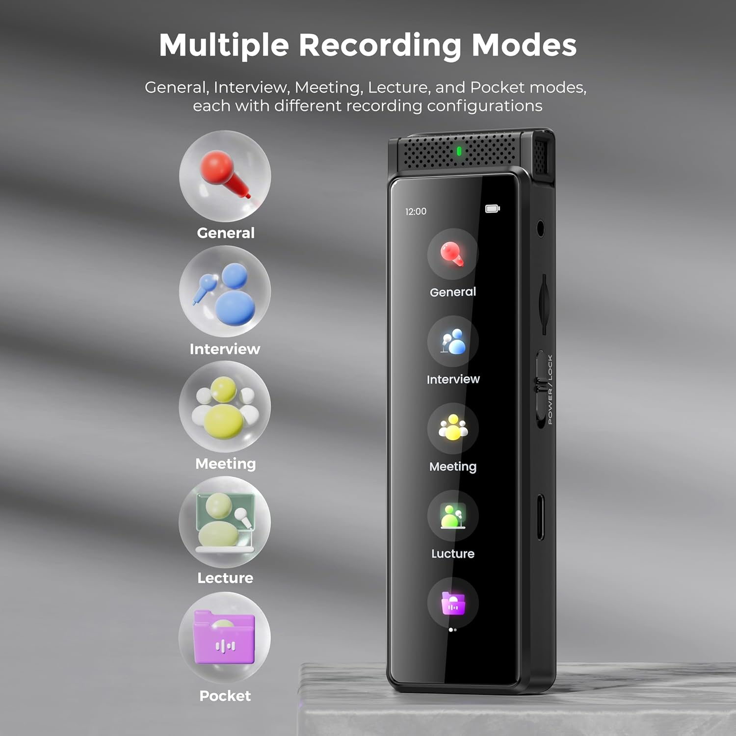 136GB Digital Voice Recorder with Playback, Innioasis R1 Full Touchscreen Voice Recorder with Bluetooth and Intelligent STT Transcription, Voice Activated Sound Audio Recorder Device with Mic (Black) image number 1