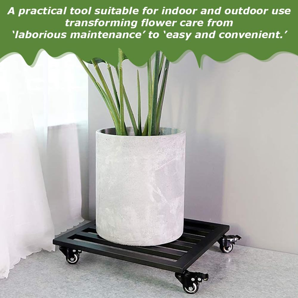 Heavy Duty Plant Caddy with Wheels - Black Square Rolling Holder, Portable Gardening Trolley, with 360&deg; Swivel Round, Rustproof Steel Frame for Garden & Patio (30X30X8Cm) image number 6