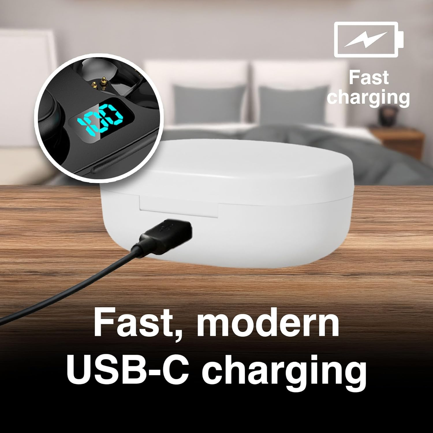 Laser True Wireless Earphones White with LED Battery Display Bluetooth 5.3 TWS Headphones USB-C Charging Case for Music Calls Travel Gym Work image number 2