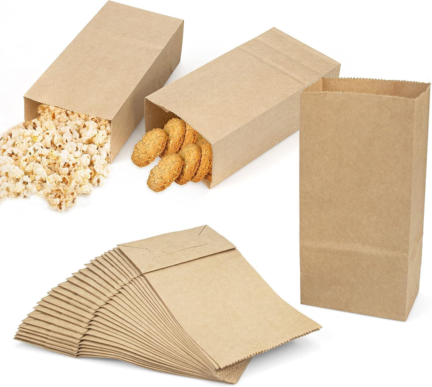 Linyongc 100Pcs Kraft Paper Bread Bags with 100 Stickers, Kraft Paper Square Bottom Stand up Cake Packaging Bags, Multi-Purpose, Brown, 3.5" X 7" X 2.3"/ 9X5.5X18Cm