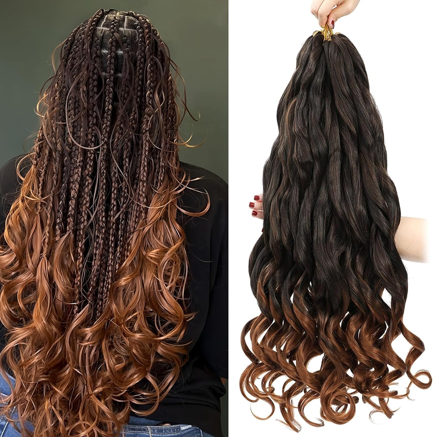 Locescsoc 24 Inch French Curls Braiding Hair 8 Packs Spanish Curly Braids Pre Stretched Loose Wave Soft French Curl Synthetic Braiding Hair Extensions for Women (27#, 24 Inch (Pack of 8))