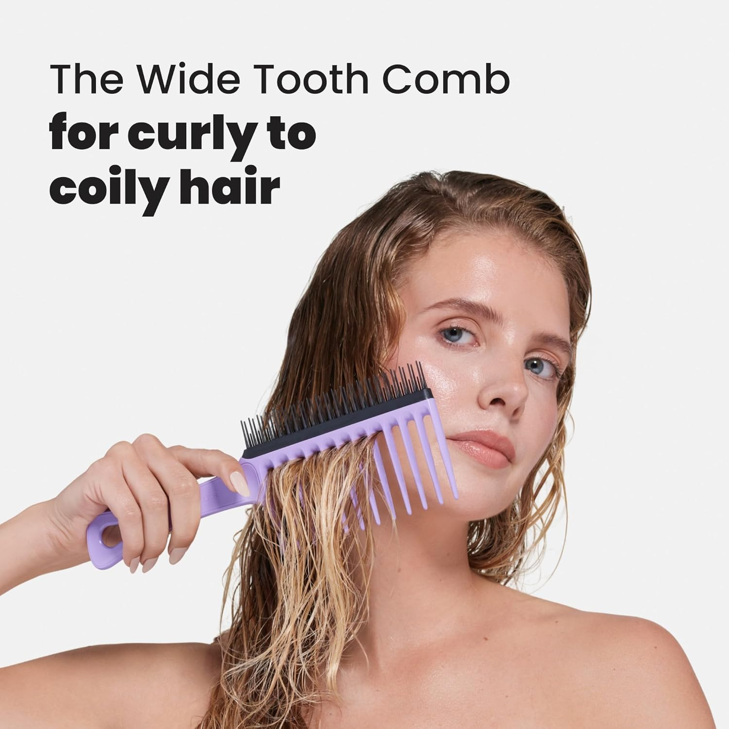 Tangle Teezer Wide Tooth Comb - Ideal for 3C-4C Curly Coily Hair - Long Teeth Detangle & Reduce Breakage - Two-Tiered Flexible Teeth Remove Shed Hair - Perfect for Brushing Out Curls - Lilac & Black image number 5