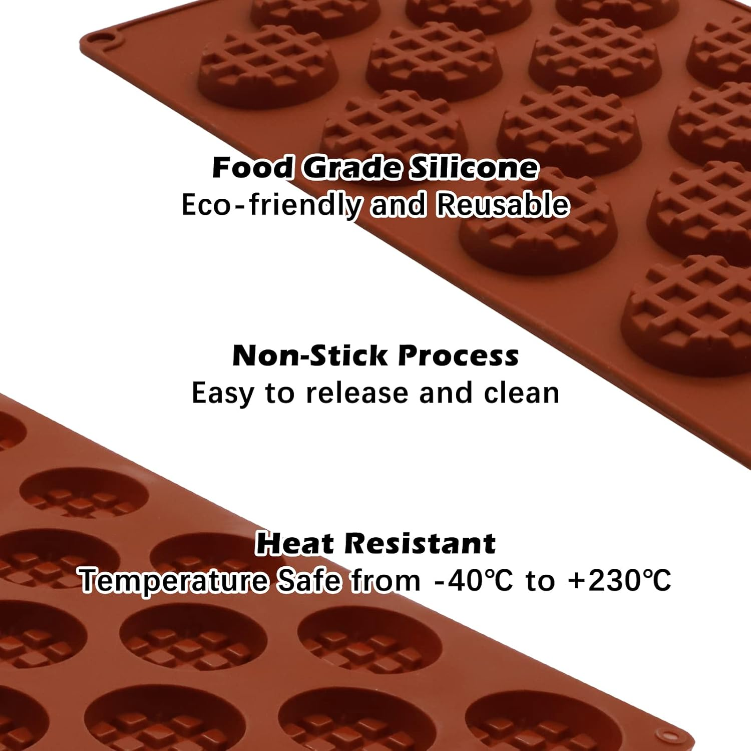 4PCS Silicone Waffle Moulds Rectangle round Heart, Mini Waffle Baking Mold Maker Nonstick, LIOUCBD Cake Chocolate Cookie Candy Gummy Muffin Pans Bakeware DIY Silicone Mould image number 6