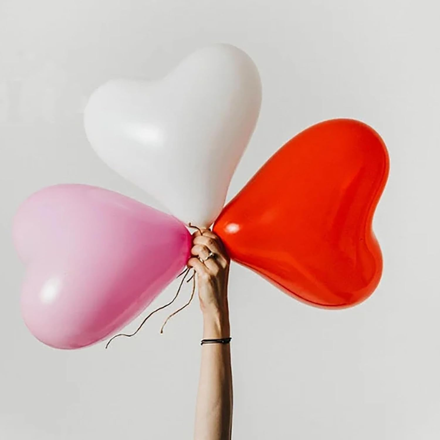 YUESUO Heart Shape Balloons for Valentines Day,Propose Marriage,Birthday Party Graduation 3 Style,12 Inch,Pack of 30 With1 Pink Ribbon (White+Red+Pink) image number 1