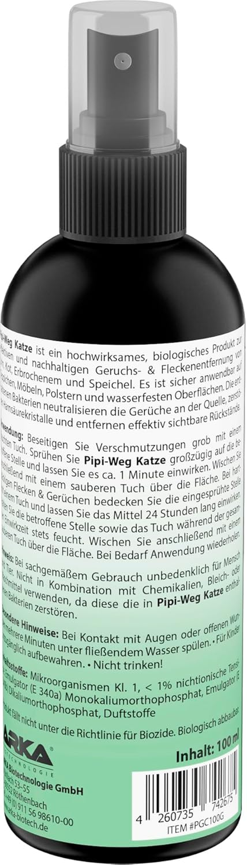 Pipi-Weg Cat - Biological Odour Remover & Stain Remover Spray - 100 Ml - against Cat Urine, Faeces & Vomit - Deep Pore Cleaning in the Home & Animal Area - for Cat Litters image number 3