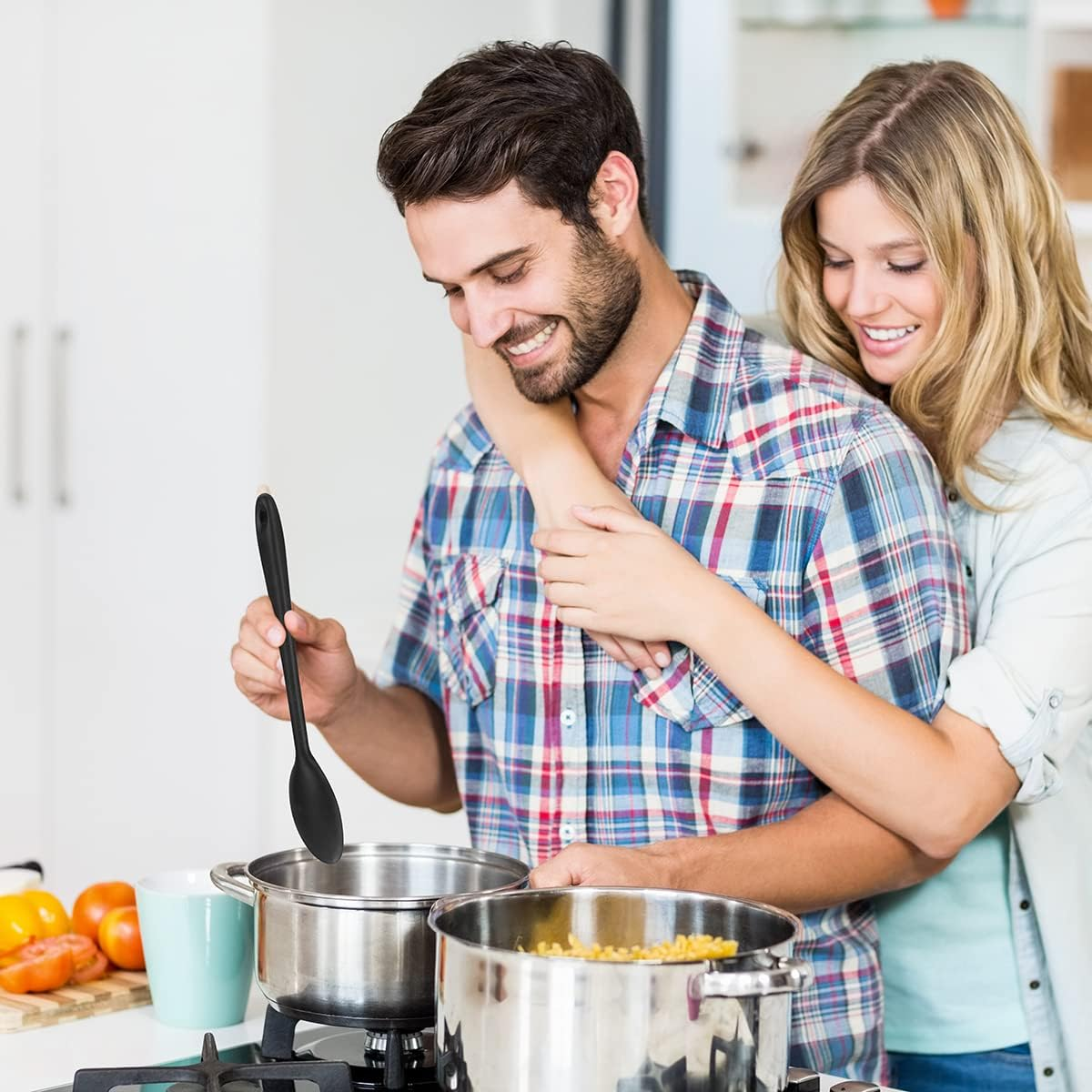 Large Silicone Cooking Spoons 27Cm Pack of 3, Non-Stick Spoon Set for Mixing, Cooking & Serving, Heat Resistant Silicone Spoon Set, Dishwasher-Safe & BPA Free (Black)