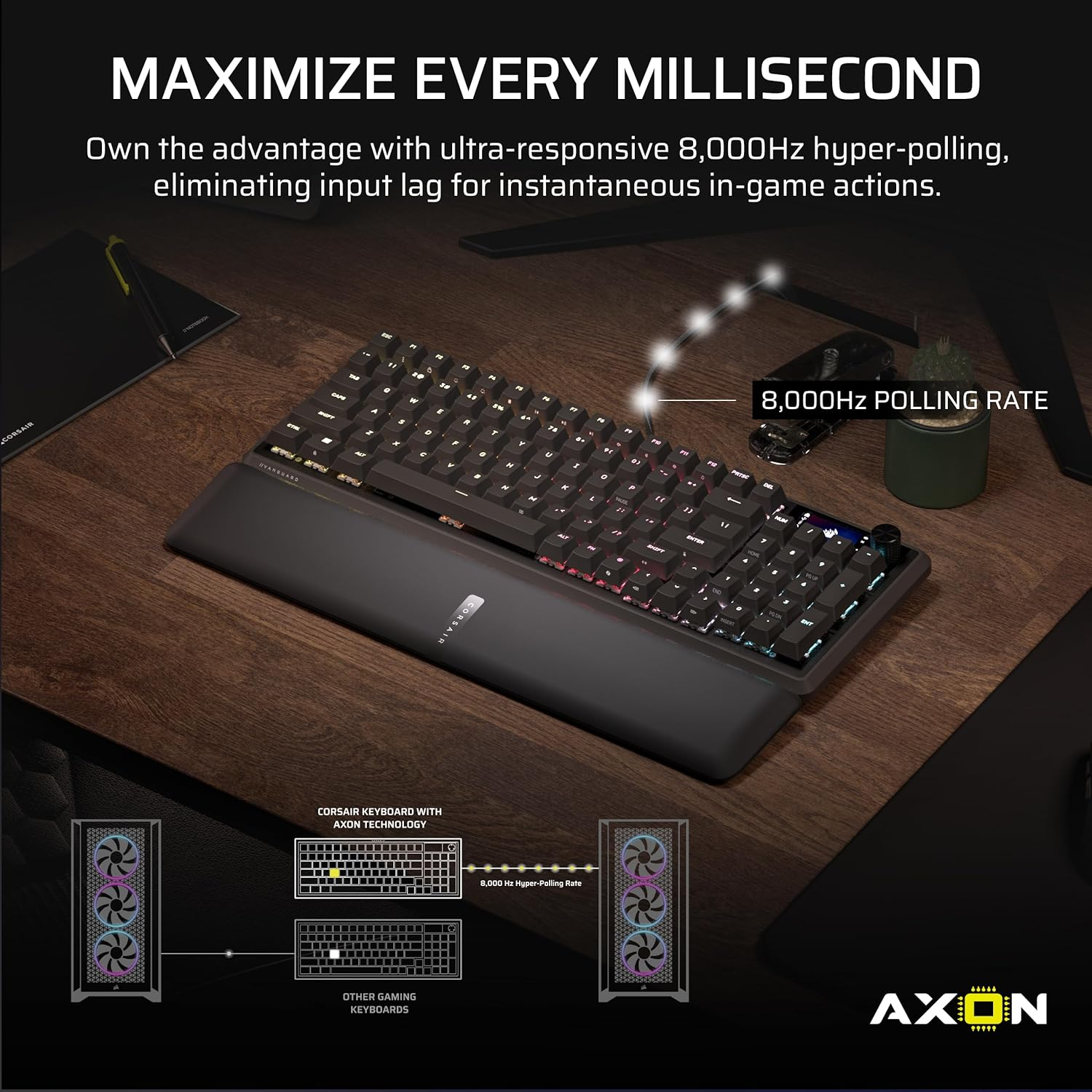 CORSAIR Vanguard 96 Wired Mechanical Gaming Keyboard &ndash; 96% Layout, MLX Fusion Tactile Switches, 8000Hz Polling, LCD Display, Virtual Stream Deck, G-Keys, SOCD Flashtap, QWERTY US &ndash; Black