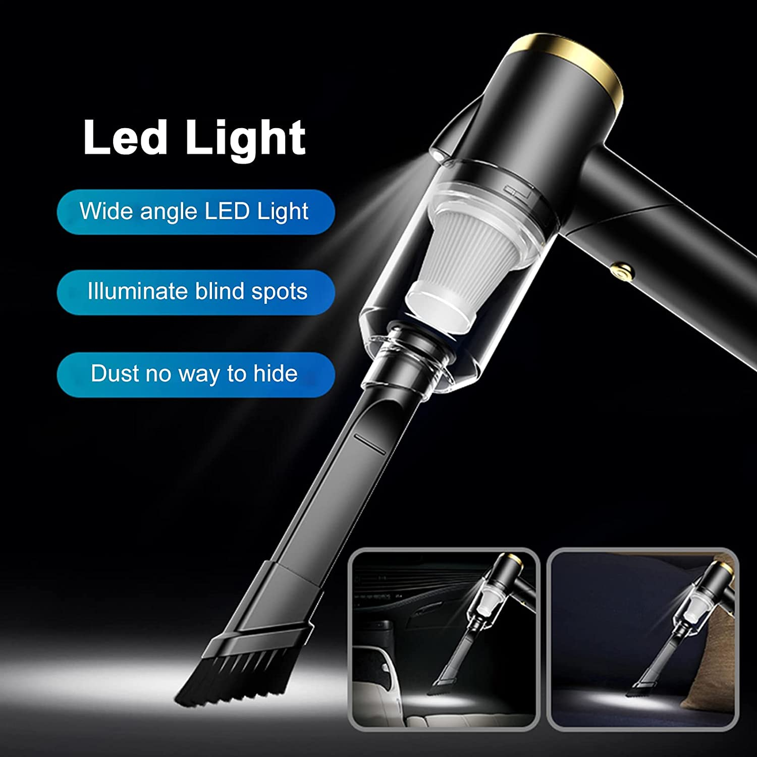 Ekbas Car Vacuum Handheld 9000PA Suction Cleaner with LED Light,Car Cordless Rechargeable,Portable For - White image number 5