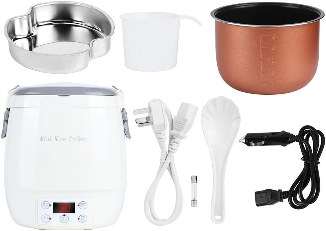 Different Gift 1.6L Mini Rice Cooker, Separate Inner Tank Food Steamers, White Electric 12V AU 220V for Home Car image number 6