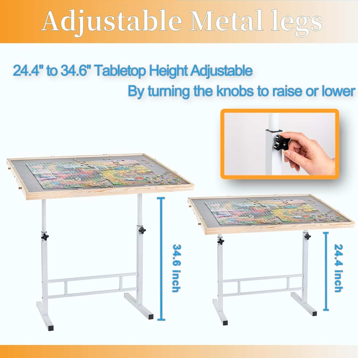 Adjustable Puzzle Table - Height & Tilt Adjustable Surface with Lockable Wheels, Fits 1500-Piece Puzzles, Multi-Purpose Table for Home, Office, Classroom, Adults & Kids image number 4