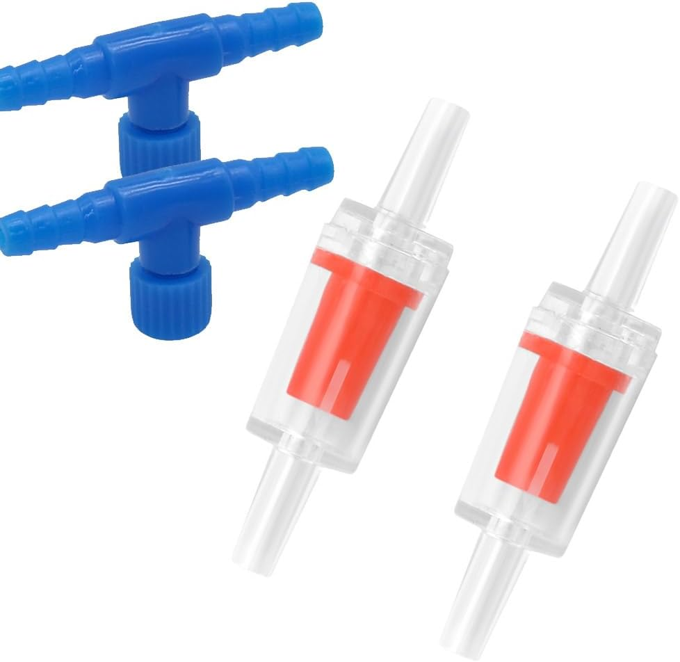 12Pcs Aquarium Pump Protectors, 4Mm Aquarium Air Pump Accessories, Fish Tank Accessories for Air Pump Line, One Way Non-Return Check Valve Aquarium Air Pump Accessories (6 Check Valves+6 Control)