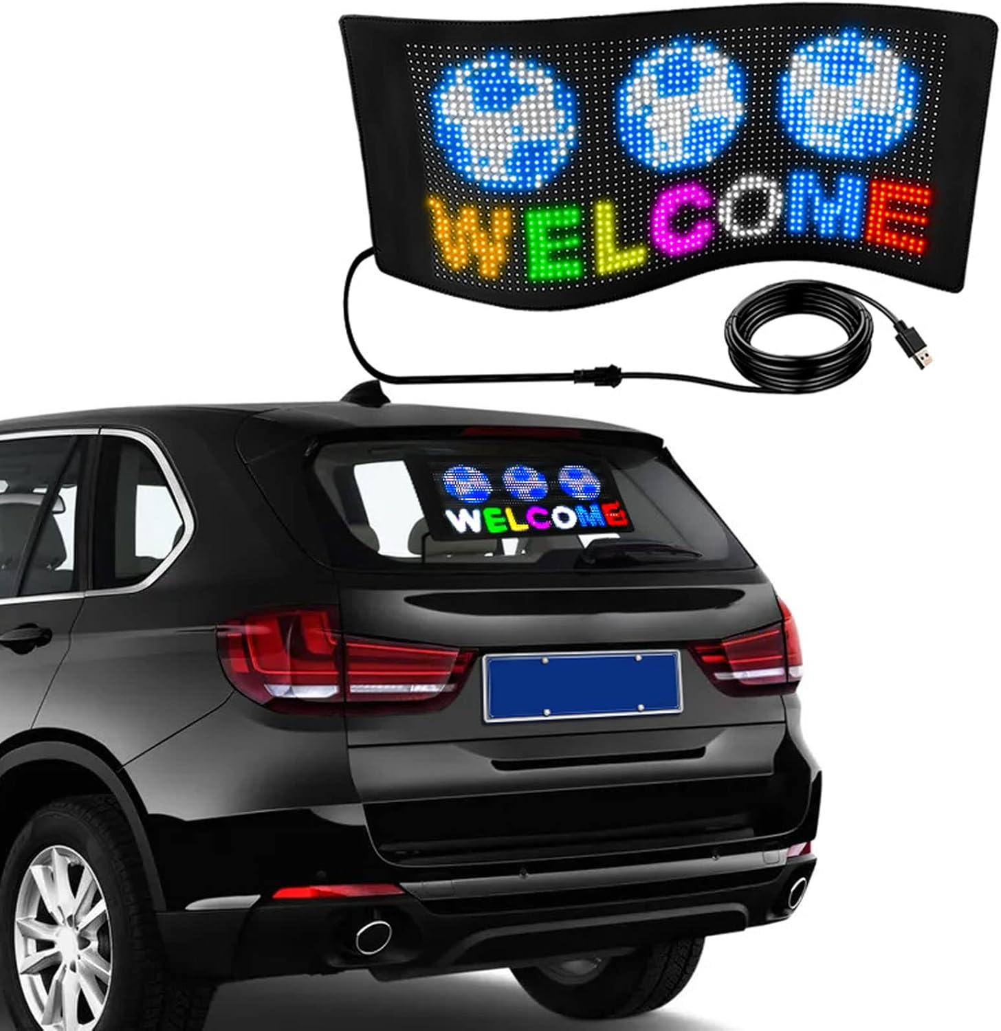 15.4X4.2In LED Panel, USB Customizable Flexible Car Screen with APP Control, Programmable Sign for Store Car Party Christmas Display