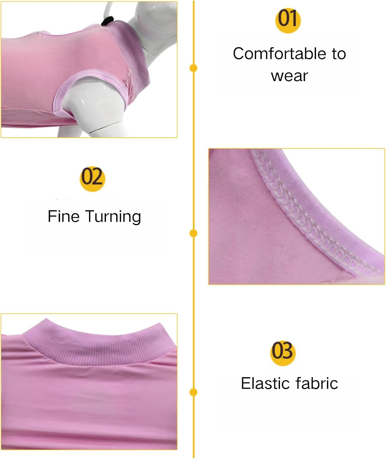 Verderoot Recovery Suit for Dogs or Cats, Elastic Fabric, Breathable Modal Cotton, Open Bottom Design, Extra Wide Abdomen, Pink, S image number 3