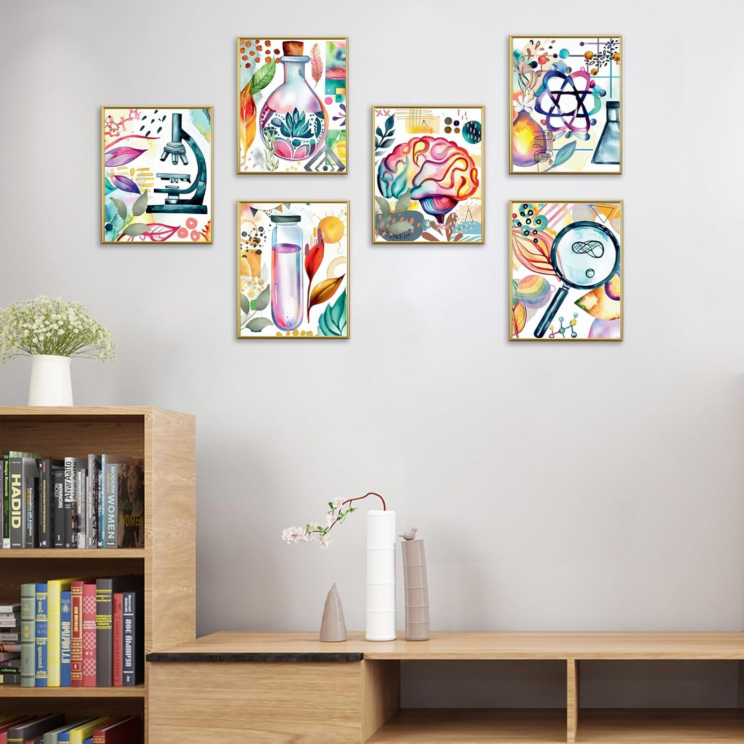 Science Wall Prints Boho Watercolor Posters for Classroom Must Have Decor,Set of Biology Chemistry Science Wall Art Posters for Pre School Elementary Middle School Daycare Bulletin Board Decor