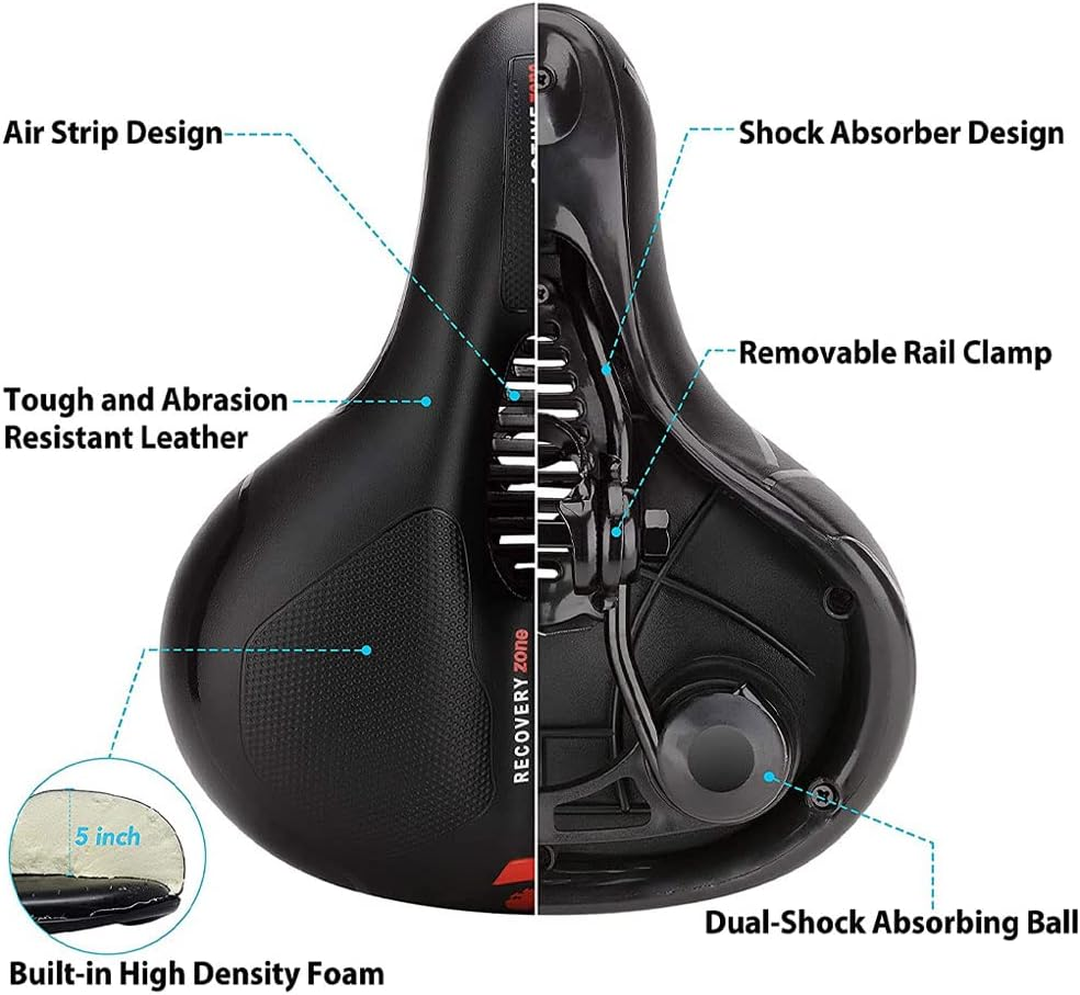 Comfortable Bike Seat Cushion -Bicycle Seat for Men Women with Dual Shock Absorbing Ball Memory Foam Waterproof Wide Bicycle Saddle Fit for Stationary/Exercise/Indoor/Mountain/Road Bikes