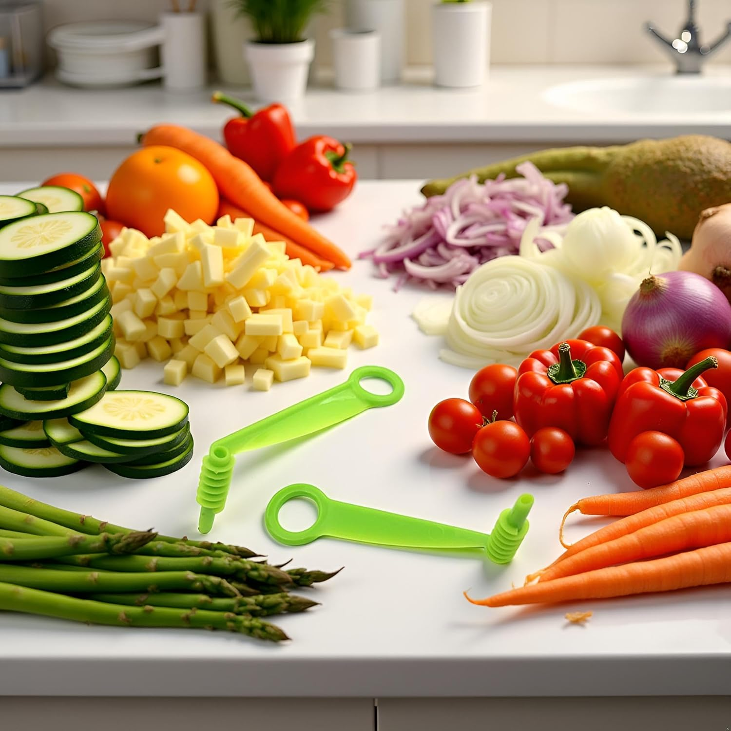 2Pcs Spiral Slicer Blade Hand Slicer Cutter Potato Cucumber Vegetables Spiral Knife Kitchen Accessories Tool,Manual Screw Peelers Kitchen and Dining Tools (Green) image number 4