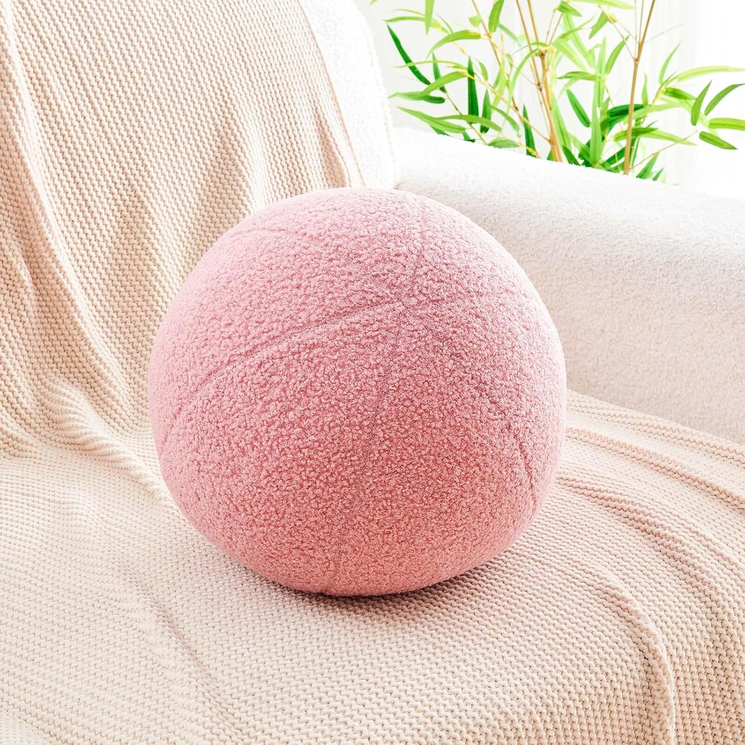 Uvvyui Beige Sphere Boucle Plush Pillow Cushion, Soft Decorative Throw Pillow, 11.8 Inch Sphere Pillow for Couch, Sofa, Bedroom