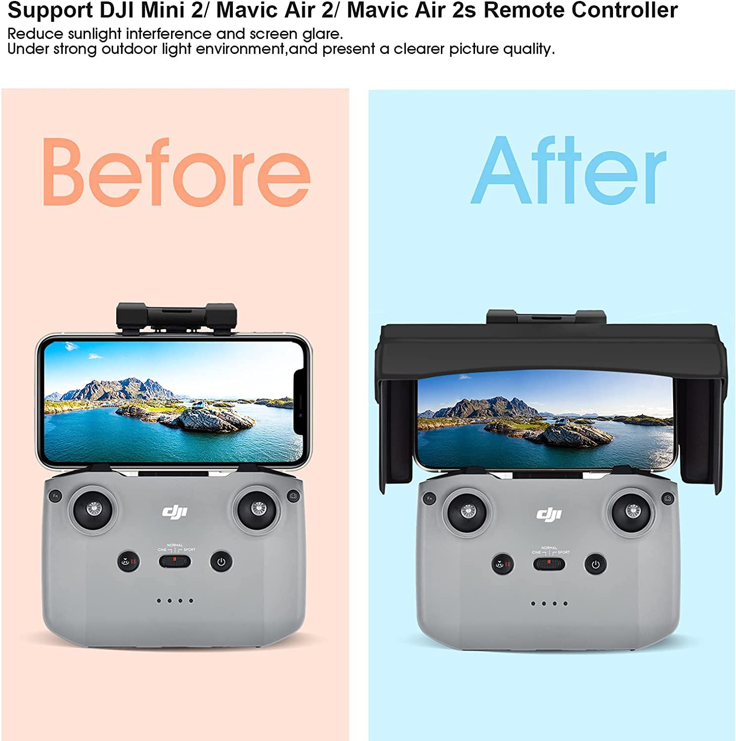 Remote Controller Sun Hood, Sun Shield Accessories, Sunshade for DJI Mini 3 Pro/Mini 2/Mavic Air 2/Air 2S/Mavic 3/Mavic 3 Classic/4.4-7.1Inch Smartphone Screen image number 5