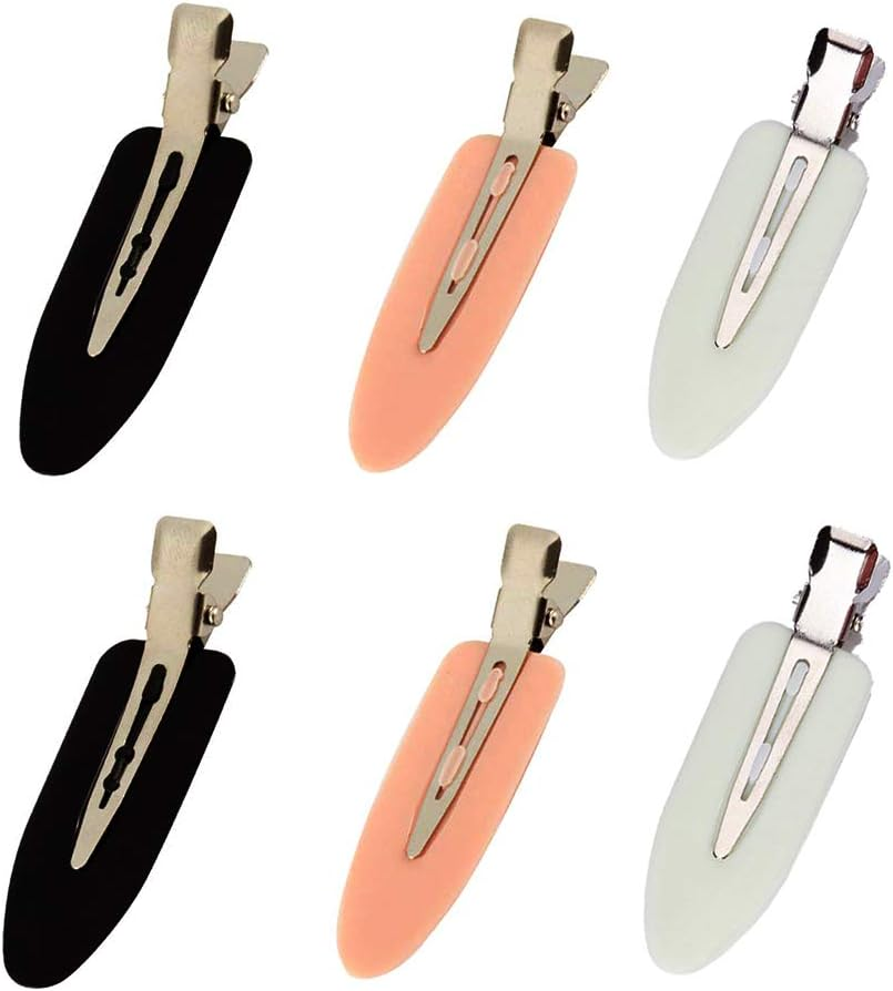 6 Pieces No Bend Hair Clips, No Crease Hair Clips, Makeup Clips for Hairstyling (Black&Pink&White)