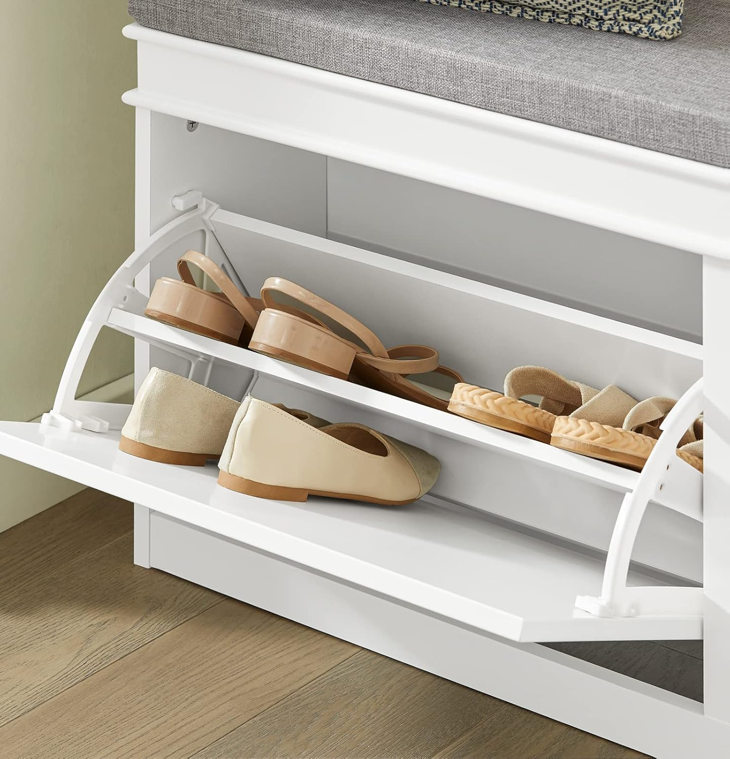 Sobuy Hallway Shoe Bench Storage Cabinet with Seat Cushion and 2 Flip-Drawers Narrow Shoe Rack Bench with Adjustable Shelves White W104 X D24 X H51Cm FSR64-W image number 2