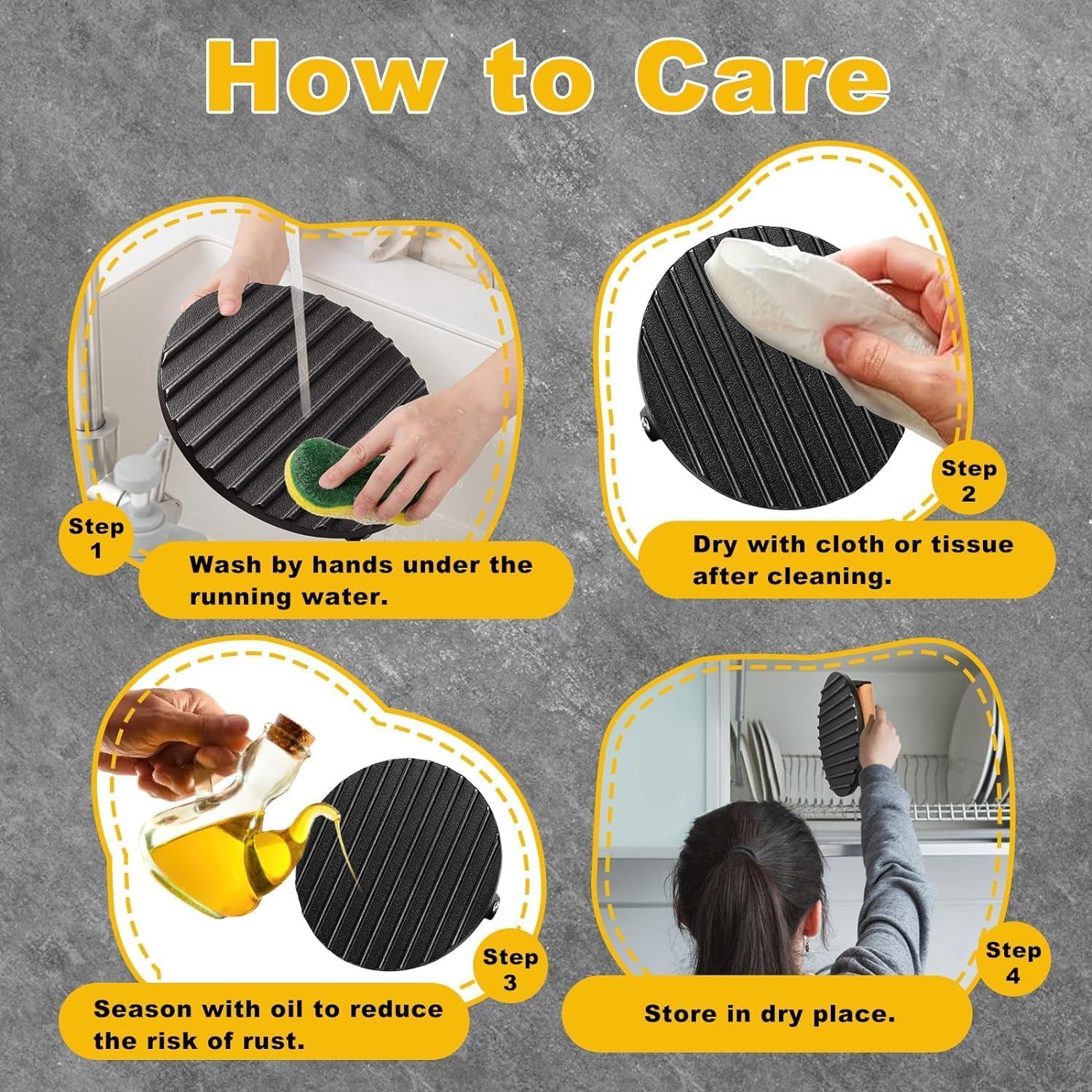 Burger Press, 7" round & 8.2"X4.3" Rectangle Hamburger Press, Heavy-Duty Cast Iron Bacon Press, Meat Press with Wood Handle for Burgers, Steak, Sandwich and Panini image number 6