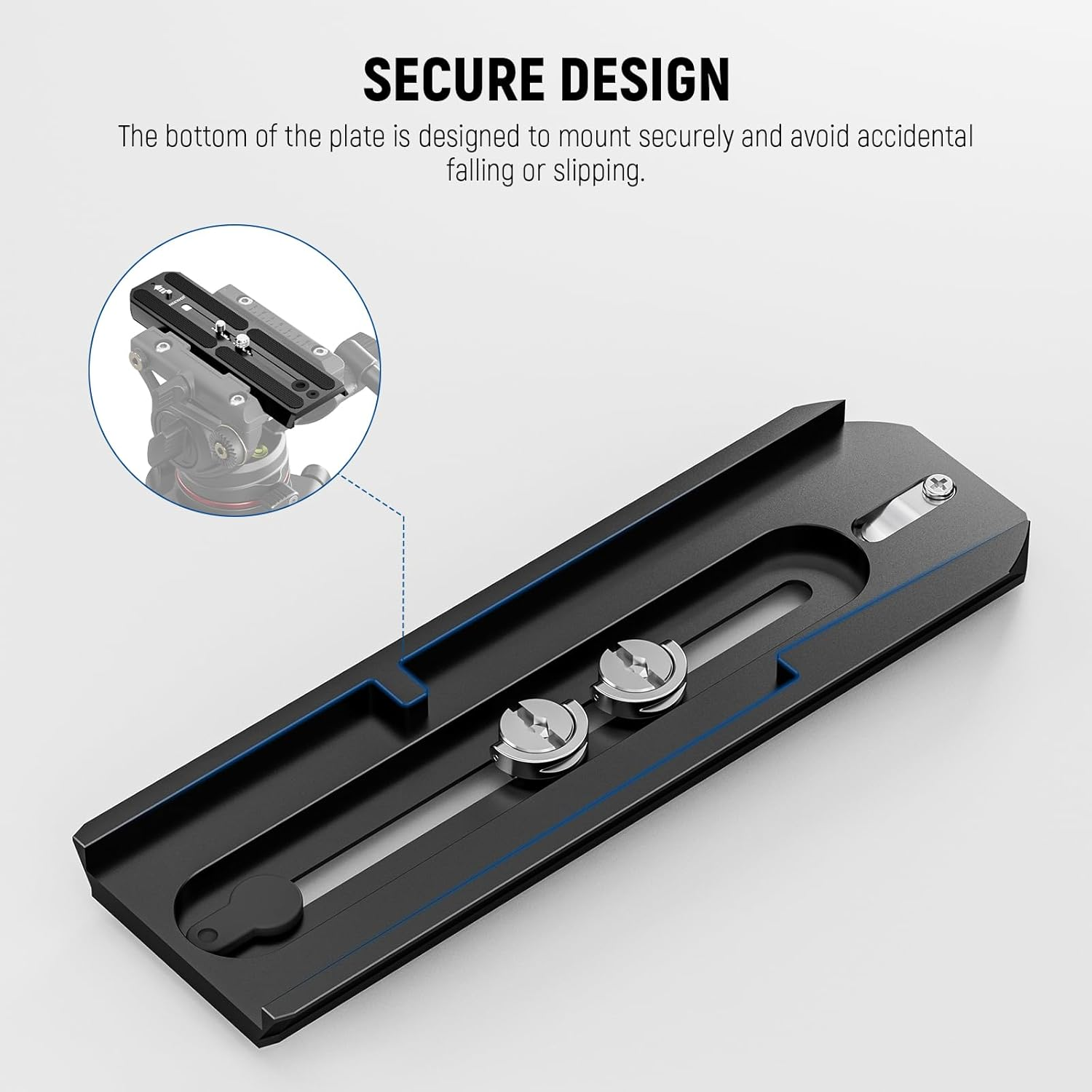 NEEWER 501PL Tripod Quick Release Plate Compatible with MVH500AH MVH502AH, 6.3"/16Cm Extended Camera Mounting Plate with 1/4" 3/8" Screws, anti off Pin for GM001 GM002 GM006 Fluid Heads, QR6 image number 5