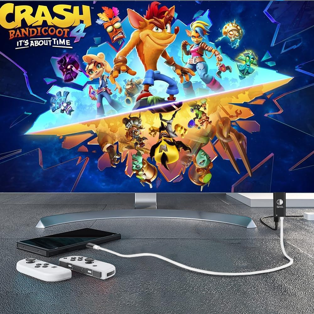 Boreguse Switch Dock for Nintendo Switch Docking Station 1.8M/6Ft USB C to HDMI for NS/OLED Mode,Type C to HDMI TV Adapter with 1080P@60Hz Output, 100W PD Charging Port - Black And White image number 3