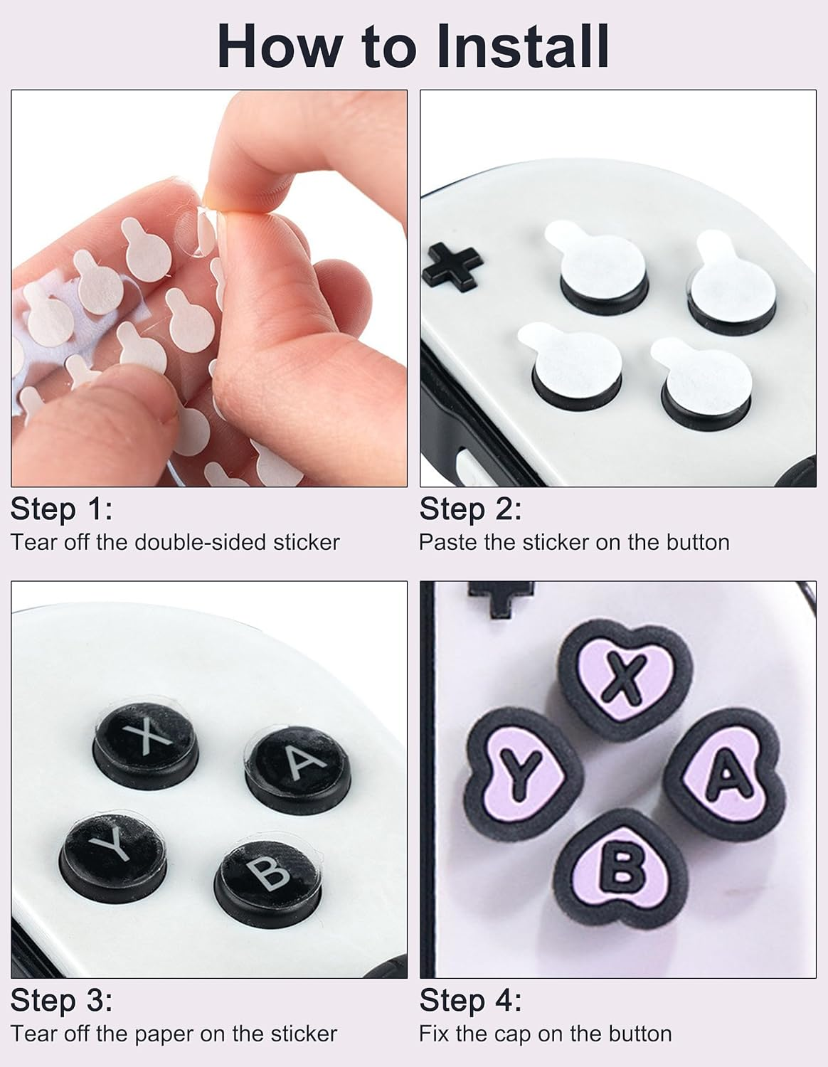 Cross D-Pad Button Caps Thumb Grips Set, Compatible with Nintendo Switch 2, Cute Star 3D Soft Silicone ABXY Buttons Sticker Joystick Cover Caps, Black/Purple image number 2