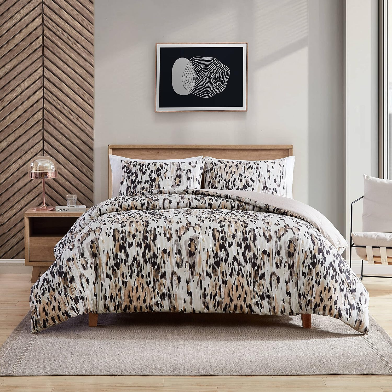 Kenneth Cole New York - King Duvet Cover Set, Cotton Reversible Bedding with Matching Shams, Modern Home D&eacute;cor (Abstract Leopard Brown, King) image number 1
