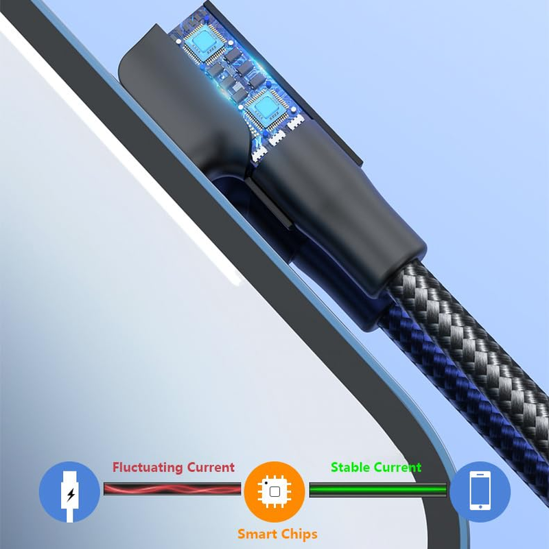 AMITOME Elbow USB a to USB C Cable Nylon Braided 60W 2M(2 Pack) USB Type C Fast Charging Cable for Iphone 16/16 Plus/16 Pro Max/15/15 Plus/15 Pro Max-Black