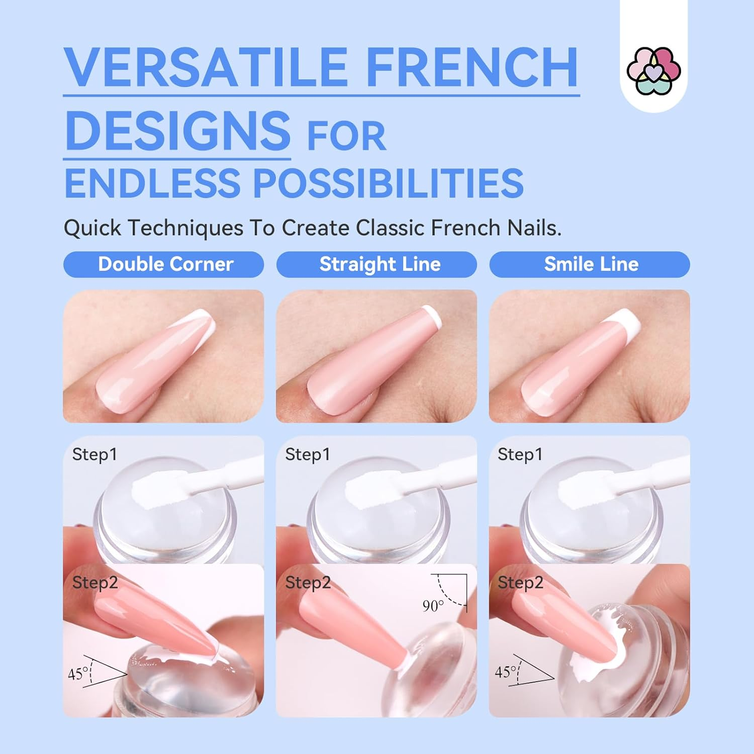 SAVILAND French Tip Nail Stamp - 7PCS Colorful Glitter Nail Stamp and Replaceable Silicone Stamper Head Nail Scrapers French Tip Nail Tool Kit for Beginner DIY Nail Art Design Home Salon image number 5