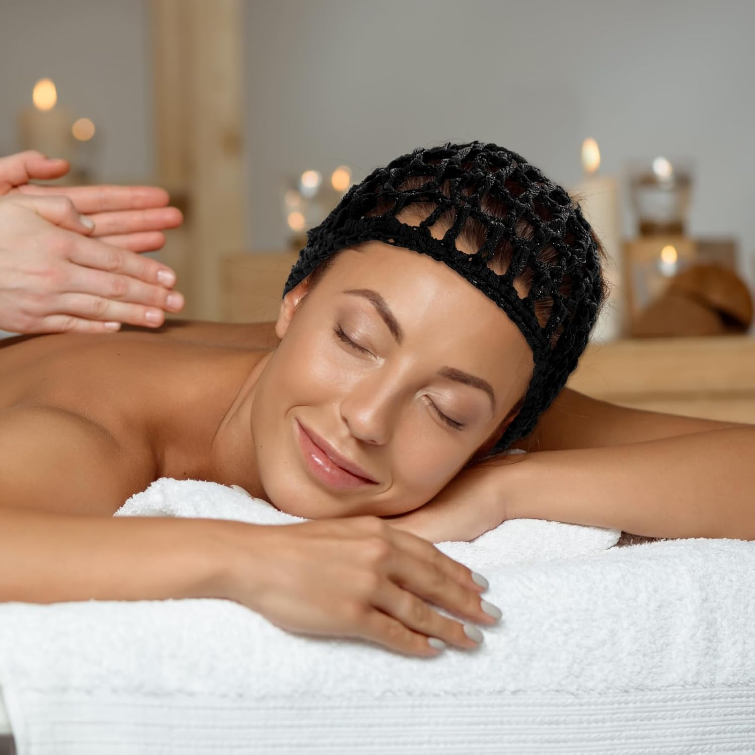 KFHENSOMR Mesh Crochet Hair Net Wrap Cap for Women Black Hair Mesh Hairs Wraps for Black Women Thick Short Rayon Knit Snood Hat Woman Hairnet Snoods Cover Ornament for Sleeping