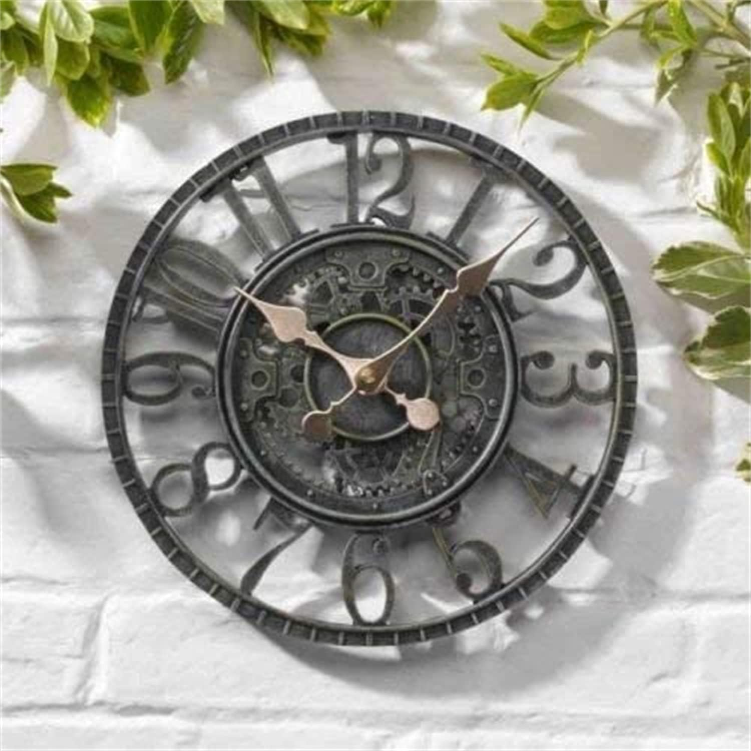 Outdoor Garden Wall Clock Large 30Cm Hollow Gear Vintage Slate Effect Waterproof Outdoor Indoor Garden Decorative Wall Clock Fence Garden Ornament image number 1
