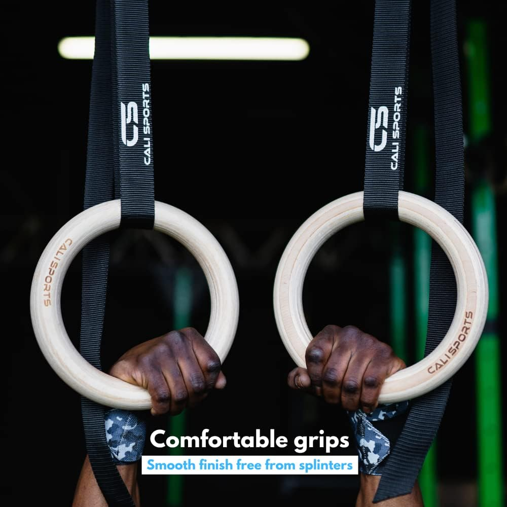CALI SPORTS Wooden Gymnastic Rings, Calisthenics Equipment, Fitness Olympic Ring, Gymnastics Equipment for Home, Adults and Kids image number 1