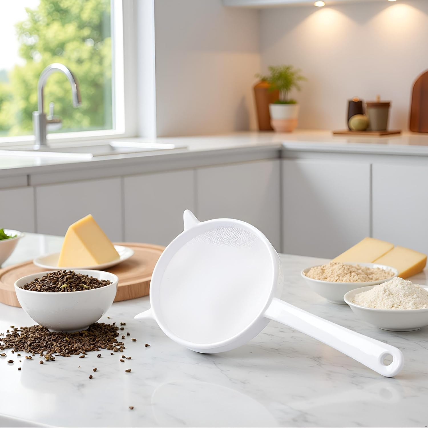 White Kitchen Handheld Reusable Plastic Screen Mesh Tea Leaf Strainer Flour Sieve Colander Kitchen Tools and Gadgets Accessories image number 5