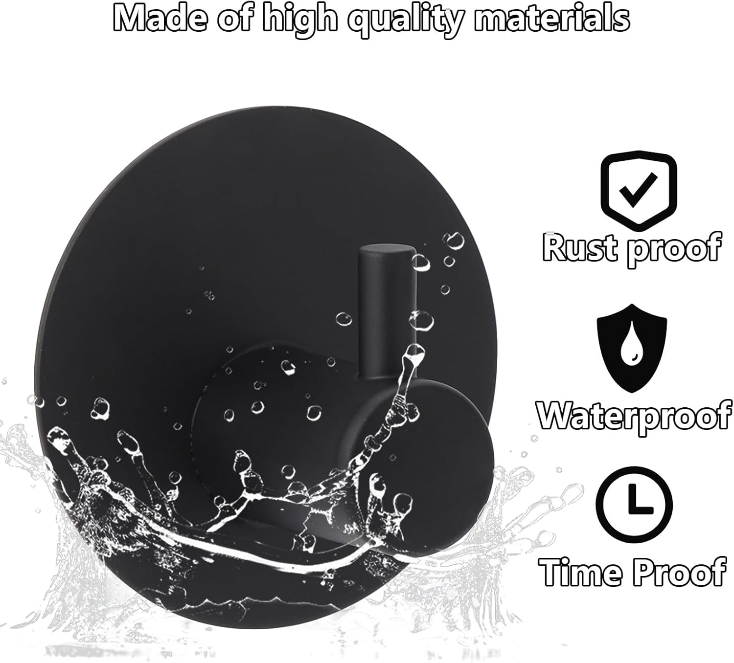 BTYMS 8 Pcs Stainless Steel Powerful Adhesive Hooks Black Load-Bearing Hook with Traceless Patch for Bathroom Kitchen and Wardrobe image number 3