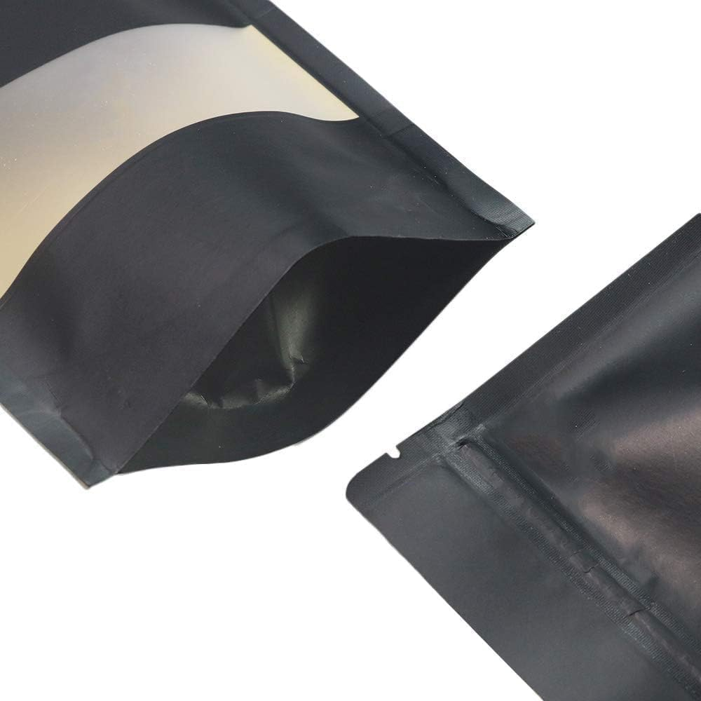100/50 Pcs Resealable Bags Stand up Black Kraft Paper Bags with Matte Window, Zip Lock Food Storage Bags for Packaging Products, Reusable, Sealable (Black/50Pcs, 10X15Cm) image number 7