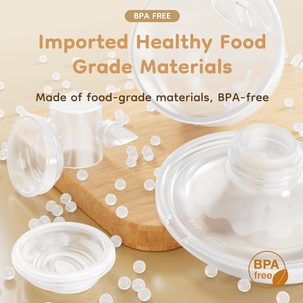 Hands-Free Breast Pump EB29 Pink, Wearable Pump with Comfortable Double-Sealed Flange(19Mm 24Mm 27Mm), Painless & Silent, 4 Modes & 12 Levels Memory Function for Easy Pumping, Smart Display，8-Piece Set