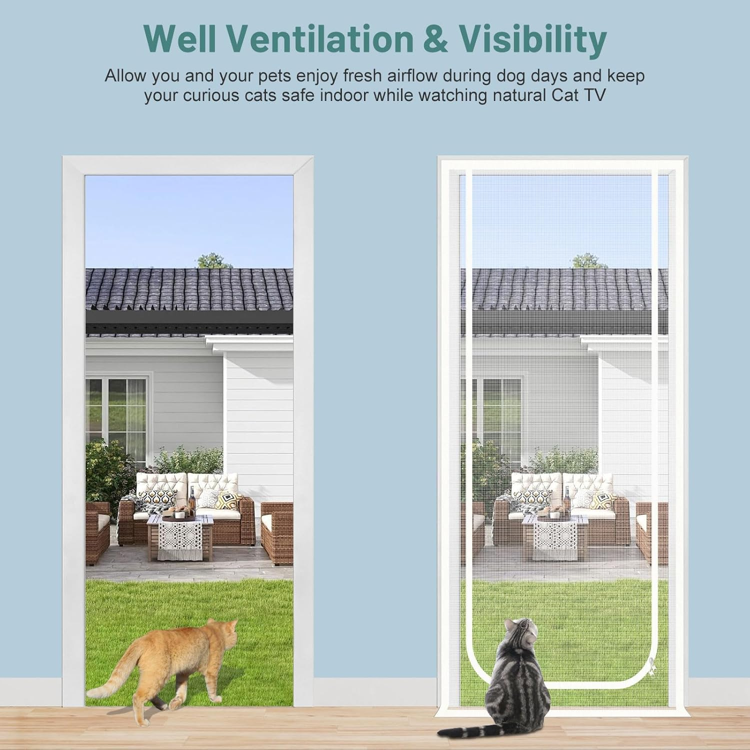 Earrck Cat Screen Door, Reinforced Mesh Screen Door for Introducing New Cats, Keep Pets Indoor & Allow Fresh Air Flow, Scratch Proof, Double-Sided Zipper (Fits Door Size : 120Cm X 240Cm)