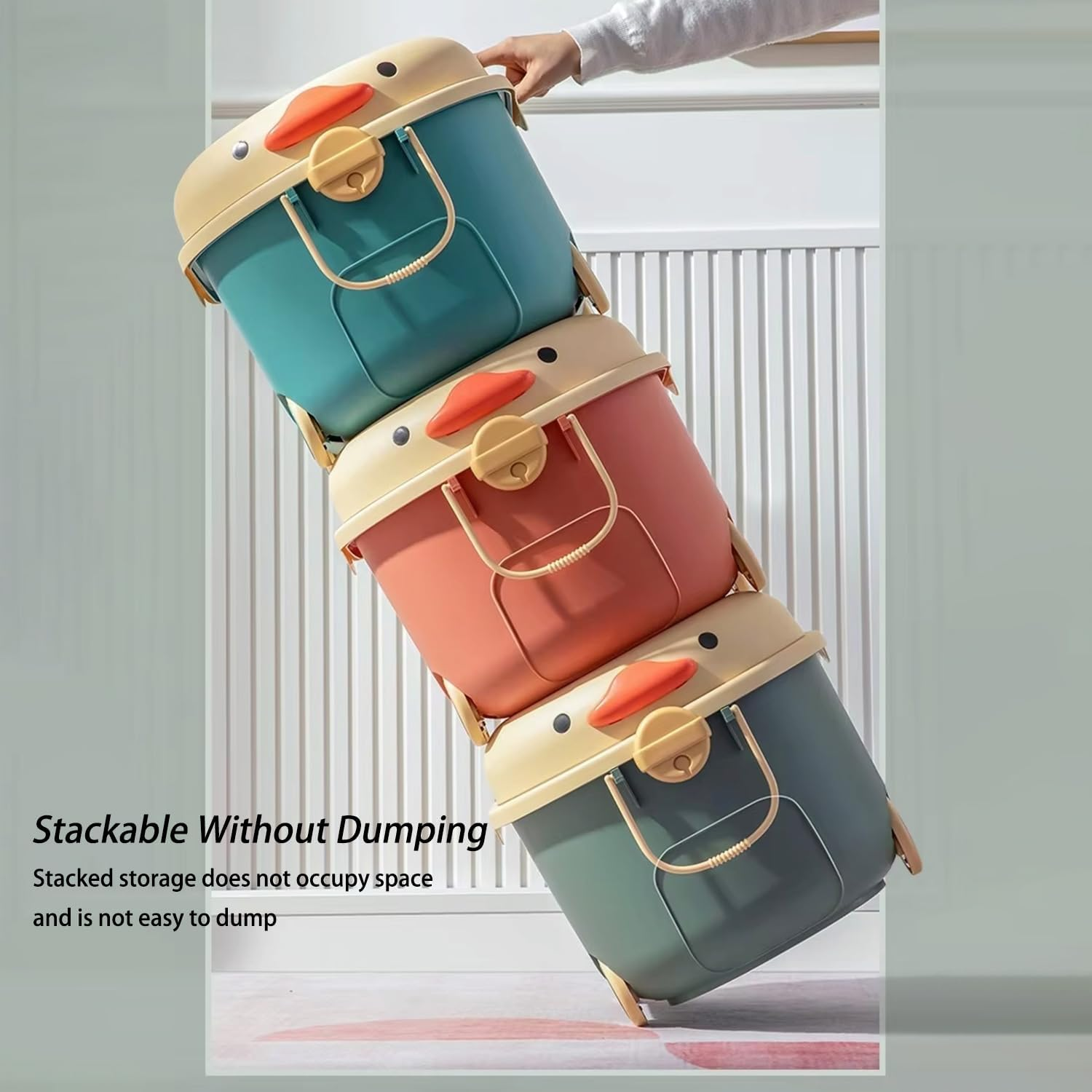 Kid&rsquo;S Storage Chest Toy Box with Wheels Toy Organizers Household Cute Duck Organizing Snack Box Baby Clothes Storage Organizer (Blue, Extra Large) image number 3