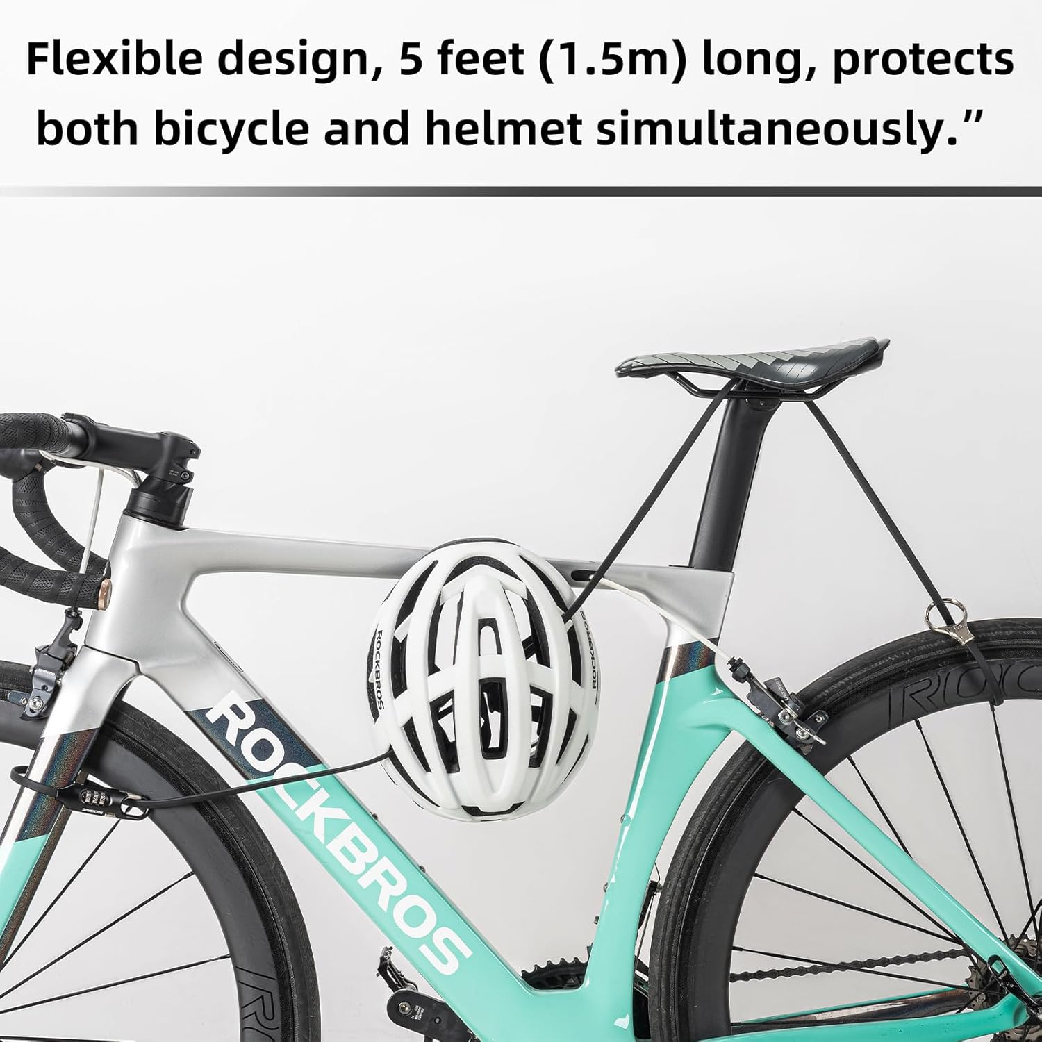 ROCKBROS 5FT Bike Lock Cable with Preset Combination Lightweight Versatile & Weatherproof Security Bike Lock Black image number 5