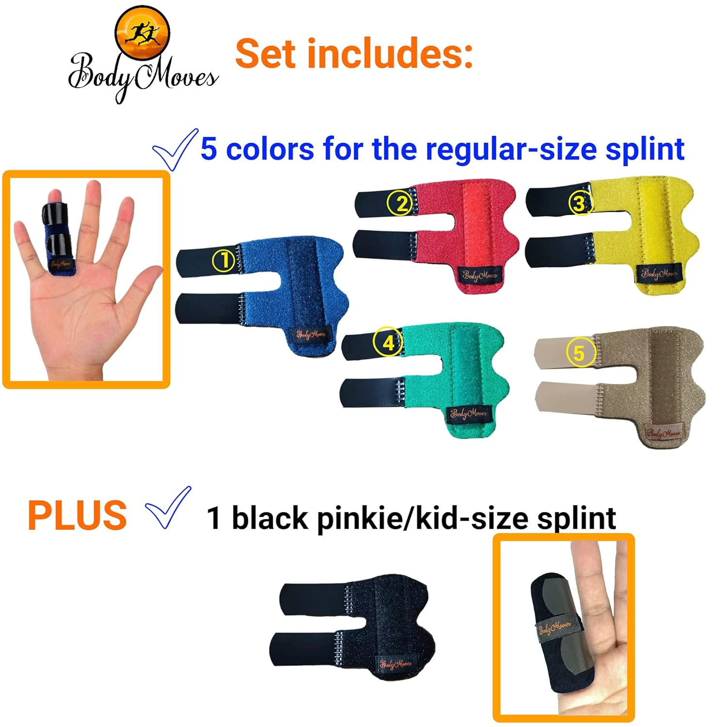 Bodymoves 5 Finger Splints plus 1 Pinkie Black Splint image number 4