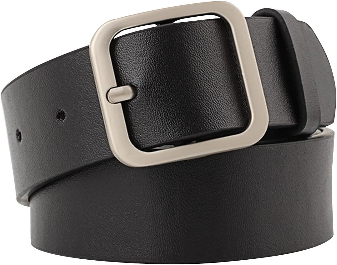 Vseutiac PU Leather Belt Women Single Prong Square Buckle 1.3" Fashion Wide Decorative Belt Female Waist Belt For