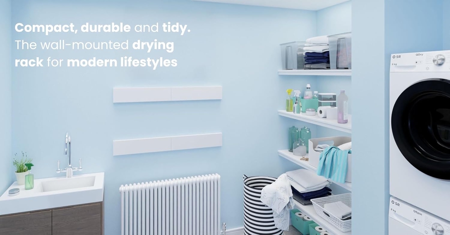 Hot Flow Glide Foldable Wall Mounted Clothes Rack, Retractable Clothes Drying Rack. Sleek Design with 5 X 70Cm Rods for 3.5M of Hanging Line. Perfect for Saving Space. 20Kg Capacity, 70Cm, White image number 6